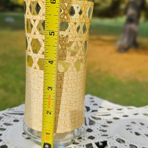 Libbey tumbler drinking glasses set of 2 woven rattan cane pattern vintage 1970s - Picture 7 of 9